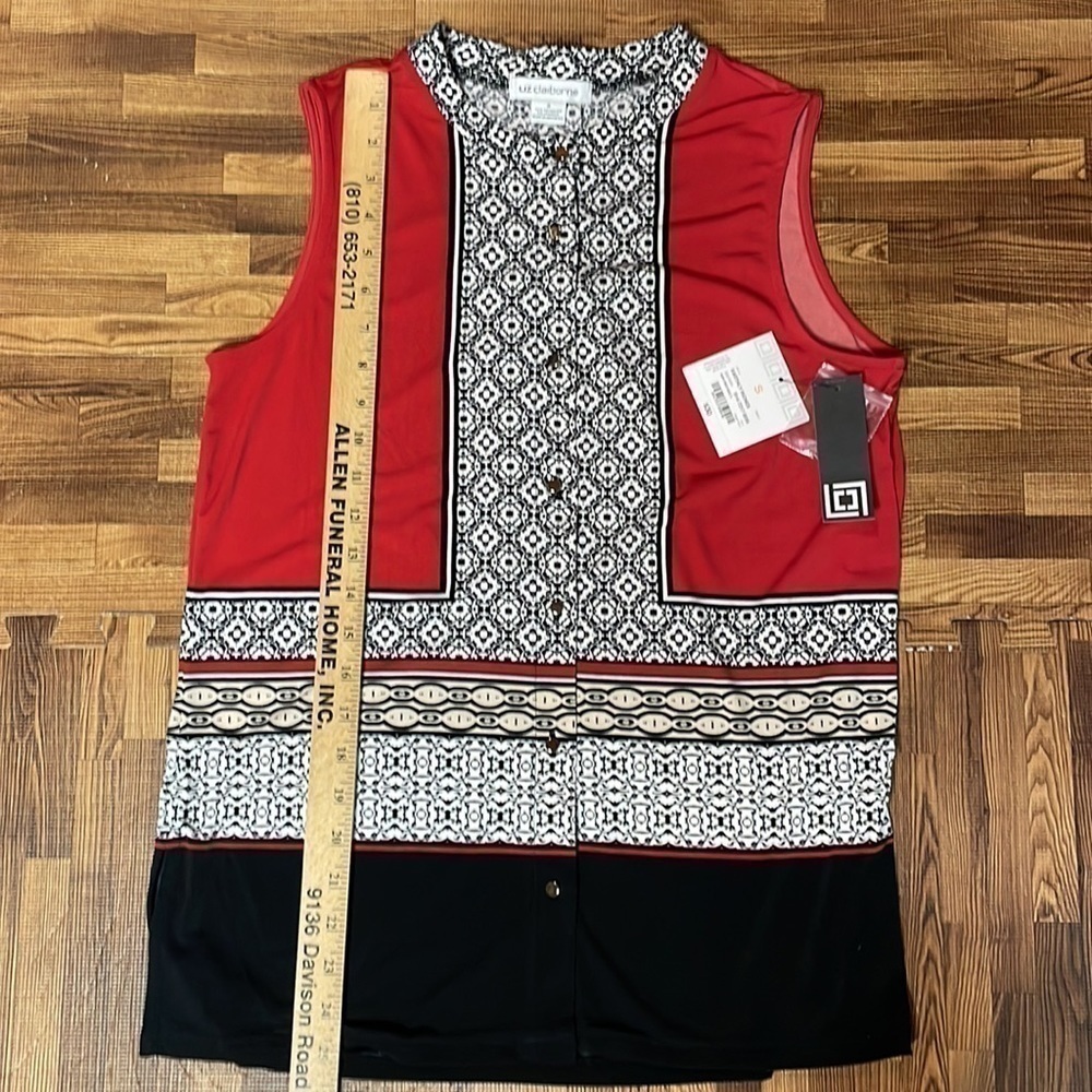 Liz Claiborne women’s sleeveless blouse. Size S. Black/red/white. - Picture 4 of 7